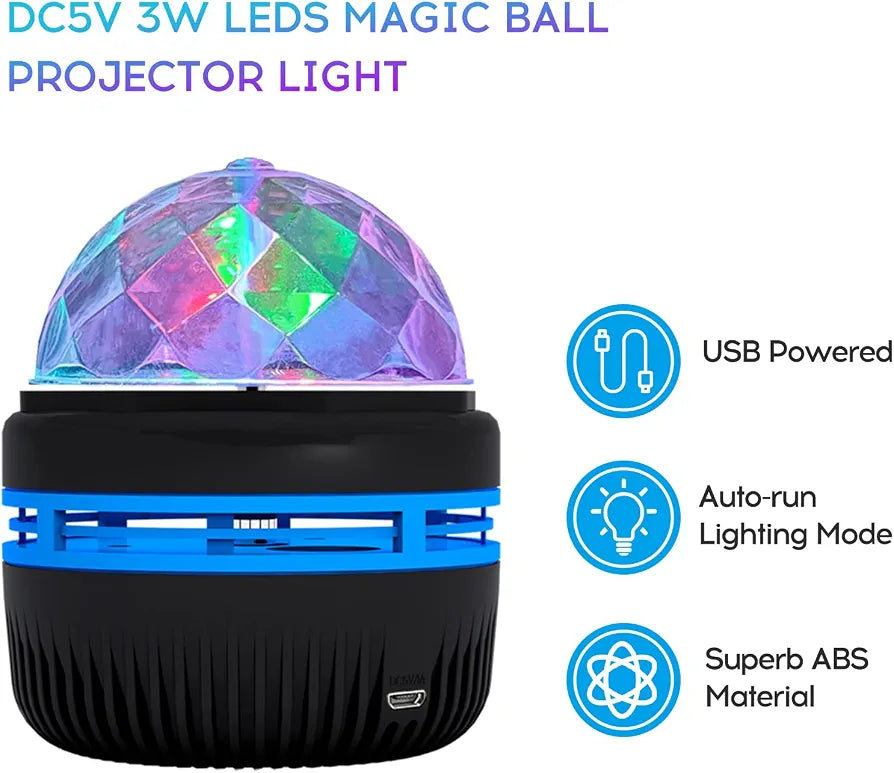 DC5V 3W LED Magic Ball Projector Light – Rotating RGB Disco Party Lamp (USB Powered)