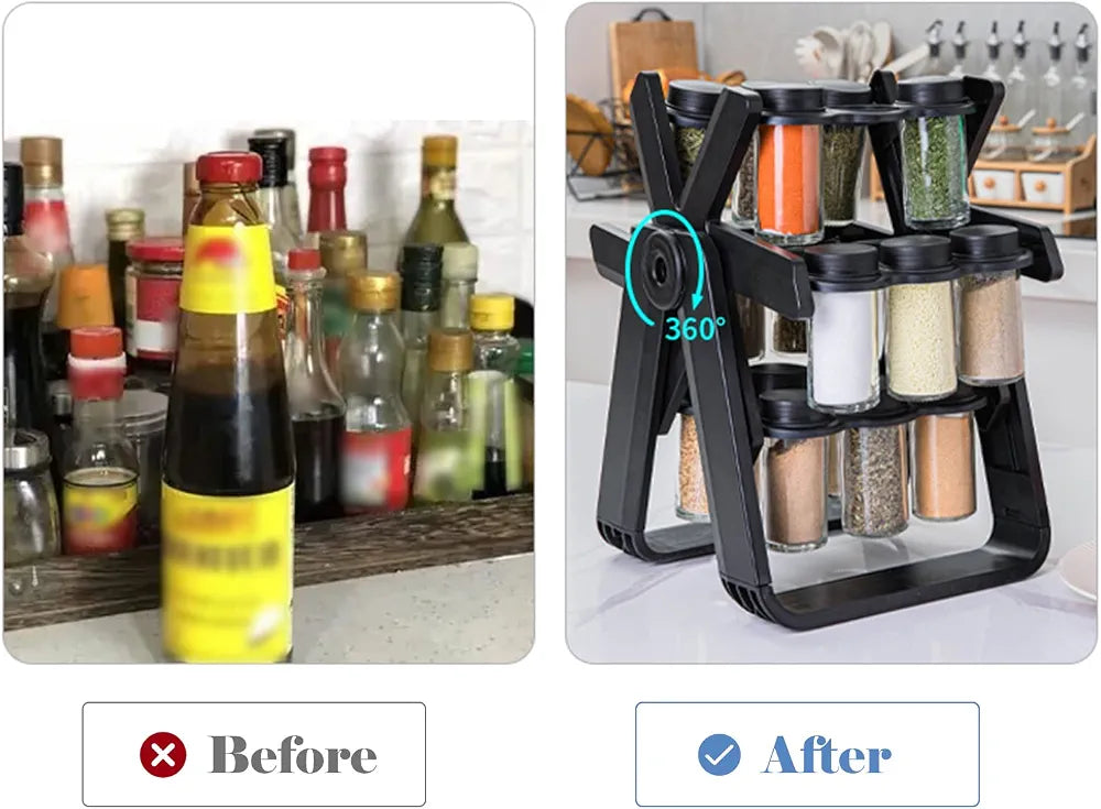 Rotating Ferris Wheel Spice Rack Organizer with 18 Glass Jars