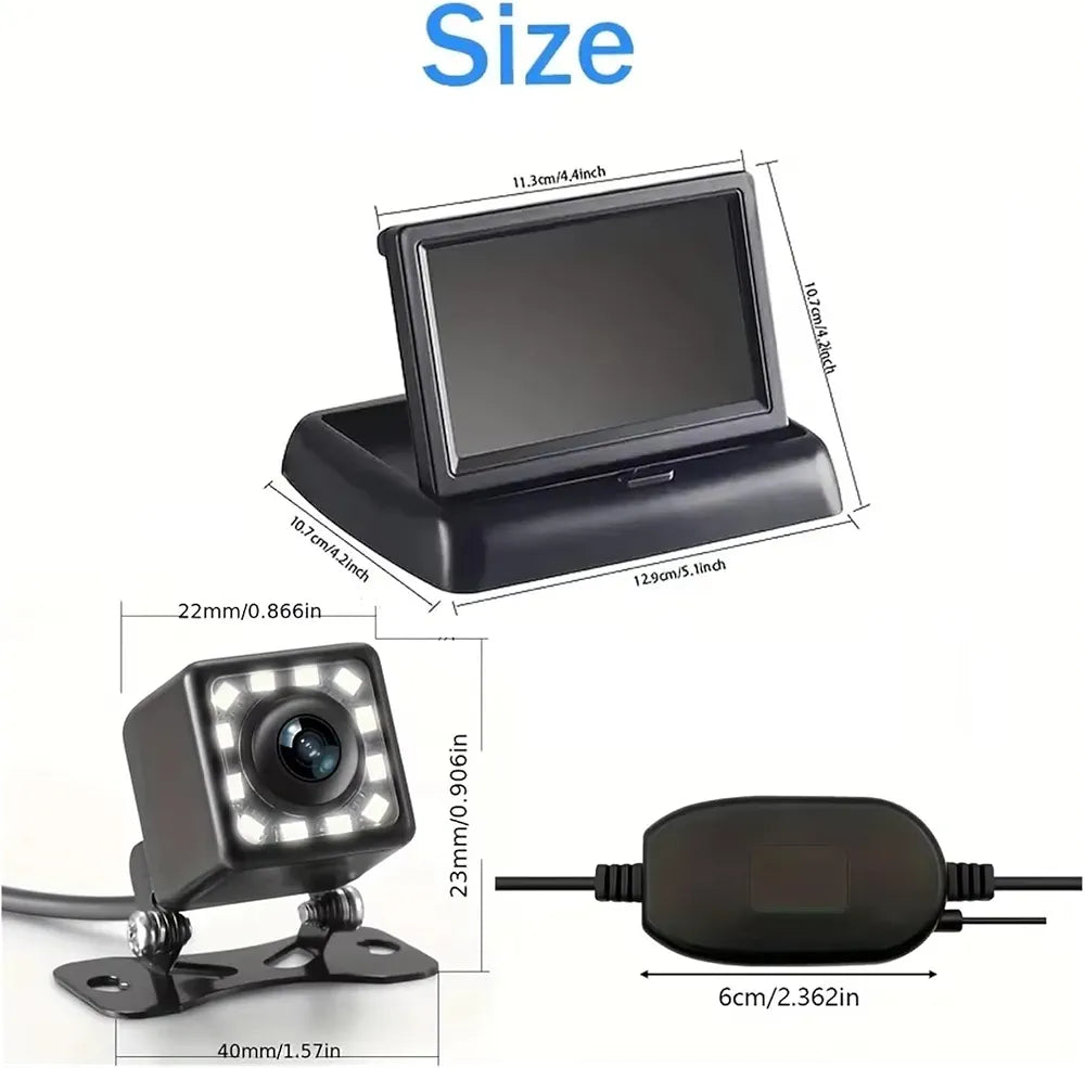 4.3" Foldable Car Backup Camera Kit – Wireless with 12 LED Night Vision & LCD Moni