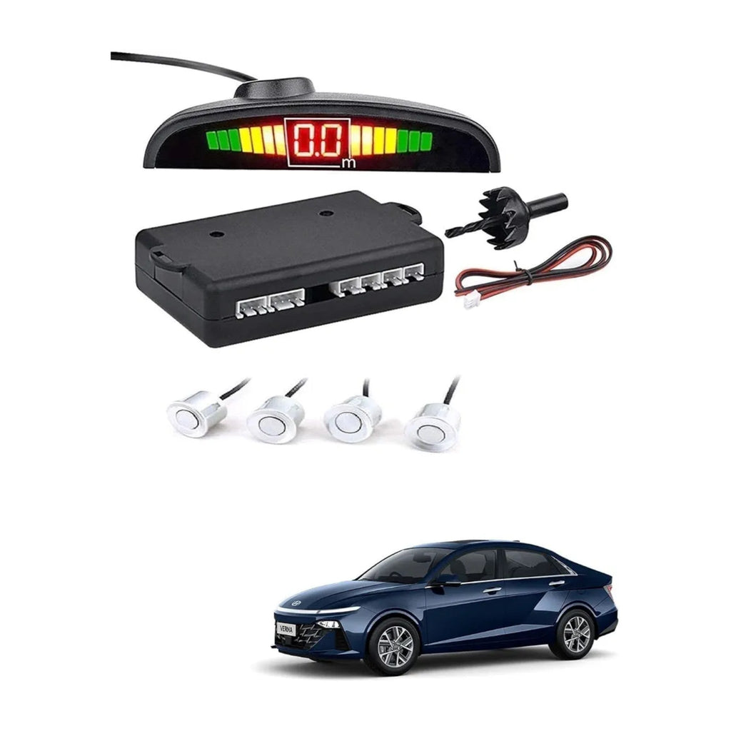Car Reverse Parking Sensor Kit with LED Display – 4 Sensors (Black/Silver)