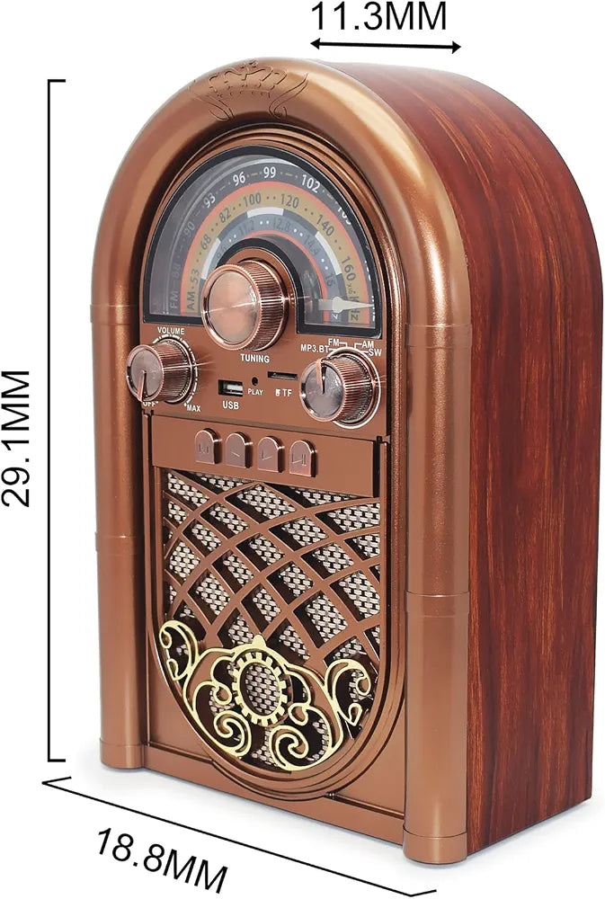 R-1950BT Retro Vintage Radio – AM/FM/SW, Bluetooth, USB/TF, Solar & AC Charge