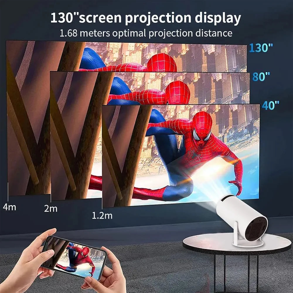 HY300 Mini Portable Projector – 1080P Support, 120 ANSI, 130" Display, Android, WiFi & Bluetooth