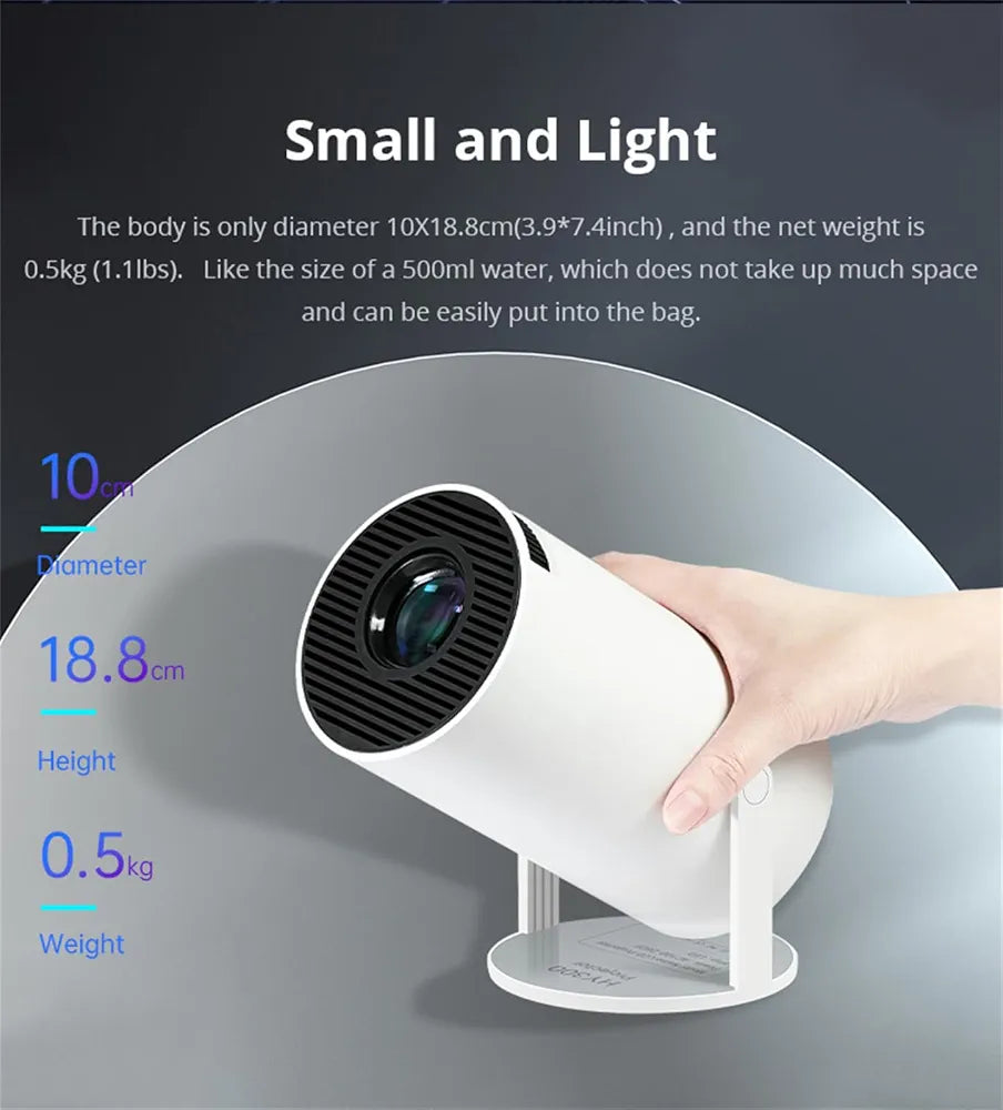 HY300 Mini Portable Projector – 1080P Support, 120 ANSI, 130" Display, Android, WiFi & Bluetooth